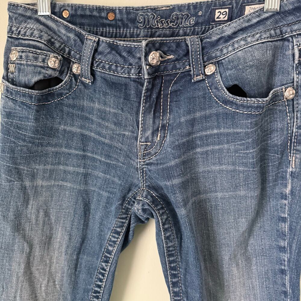 Y2K Low Rise McBling Miss Me Dark Was Bedazzled Boot Cut Women’s Jeans Sz 29 - Picture 8 of 8